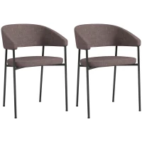 HOMCOM Set de 2 Scaune Tapițate cu Cotieră și Spătar, Scaune Moderne din Țesătură cu Efect In și Oțel, 59x56x78 cm, Maro(m-11)