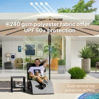 Outsunny 3.7 x 2.7 m Cantilever Parasol w/360° Rotation and Easy Tilt Adjustment, Aluminium Hanging Offset Outdoor Umbrella w/Double Top, Cross Base, UPF50+ Hanging Sun Shade, Black Pole(m-4)