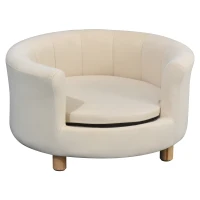 PawHut Divano per Cani e Gatti Imbottito con Schienale e Cuscino Rimovibile, 65x64x37cm, Crema(m-1)