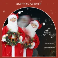 HOMCOM Figurine de Père Noël, debout de Père Noël, commande vocale, musique festive, bras pliables, 110 cm, rouge(m-5)