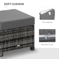 Outsunny Outdoor PE Rattan Footstool, Patio Wicker Ottoman with Cushion, for Backyard Garden Poolside Living Room 50 x 50 x 35 cm, Grey(m-5)