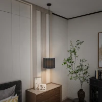 HOMCOM Linen Pendant Light, Bedside Ceiling Lamps with E27 Bulb, Modern Hanging Lights for Living Room, Bedroom, Kitchen, Hallway, Black(m-10)