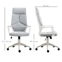 HOMCOM Cadeira de Escritório Giratória de Malha com Função de Inclinação Altura Ajustável e Encosto Alto 63x63x117-127 cm Cinza(m-3)
