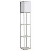 HOMCOM Lampada da Terra 40W con 3 Mensole e Interruttore a Pedale, in Legno e PS, 26x26x160 cm, Bianco(m-11)
