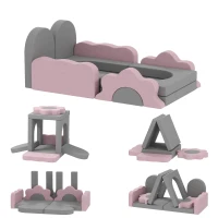 AIYAPLAY 12-delig Set Schuimblokken om te Klimmen, Bouwen, Kruipen, Binnen Speelmatten met Cord Bekleding, Grijs+Roze(m-1)