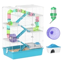 PawHut Gabbia per Criceti 6 Livelli con Tunnel, Ruota, Rampe, Casetta, Bottiglia e Ciotola, Azzurro(m-11)