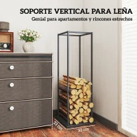 Outsunny Estante de Leña Metálico de Chimenea Soporte para Leña con Base Elevada Anti-vuelco Carga 100 kg 33x33x110 cm Negro(m-6)