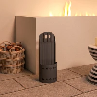 Outsunny Set accessori per camino da 4 pezzi, con scopino, paletta, attizzatoio e supporto, in metallo, Nero(m-4)