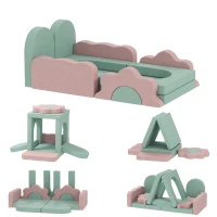 AIYAPLAY 12-delige Set Schuim Blokken om te Klimmen, Bouwen, Kruipen, Binnen Speelmatten met Cordbekleding, Groen+Roze(m-1)