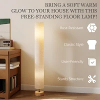 HOMCOM LED Floor Lamp for Living Room, 120cm Modern Standing Lamp with 3000K/4500K/6500K Colour Temperatures, Linen Shade and Wooden Base, Grey(m-6)