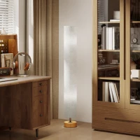 HOMCOM LED Floor Lamp for Living Room, 120cm Modern Standing Lamp with 3000K/4500K/6500K Colour Temperatures, Linen Shade and Wooden Base, Grey(m-9)