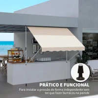 Outsunny Toldo Portátil Pátio Varanda 3x1,5m Toldo Manual Dobrável de Alumínio Altura Regulável com Manivela para Terraço Jardim Bege(m-8)