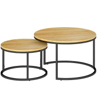 HOMCOM Set of Two Wood-Effect Stacking Tables - Natural(m-1)