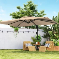 Outsunny 3.7 x 2.7 m Cantilever Parasol w/360° Rotation and Easy Tilt Adjustment, Aluminium Hanging Offset Outdoor Umbrella w/Double Top, Cross Base, UPF50+ Hanging Sun Shade, Black Pole(m-9)