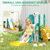 AIYAPLAY 5-in-1 kinderrutschenset, telescoop, basketbalnet, kunststof, Geel+Groen(m-8)