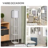 HOMCOM Lampada da Terra 40W con 3 Mensole e Interruttore a Pedale, in Legno e PS, 26x26x160 cm, Bianco(m-6)