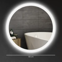kleankin Oglindă de Baie cu Lumină LED Reglabilă, Întrerupător Tactil, și Funcție de Memorie, Ø60x3 cm, Transparent(m-3)