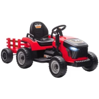 AIYAPLAY Trator Elétrico para Crianças com Reboque Desmontável Bateria 12V Velocidade 3-5 km/h Controle Remoto 2,4G 139x58x55 cm Vermelho(m-1)