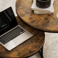 HOMCOM Set mit 2 ineinander passenden stapelbaren Couchtischen im Industriedesign mit Zementoptikplatte und Metallbeinen in rustikalem Braun(m-5)