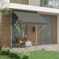 Outsunny Toldo Manual Retrátil para Exterior 300x150x170-280cm Toldo Enrolável Altura Ajustável com Manivela Proteção Solar para Terraço Balcão Jardim Cinza(m-11)