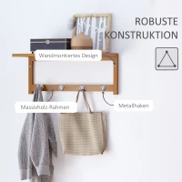 HOMCOM Wieszak ścienny z haczykami, montaż ścienny oszczędzający miejsce, nośność 5 kg, 50 x 16 x 17,5 cm drewno naturalne(m-5)