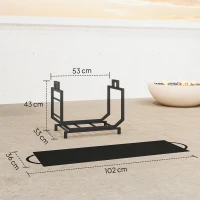Outsunny Porta Leña en Metal con Bolsa de Transporte Removible en Tela Oxford, 53x33x43 cm, Negro(m-3)
