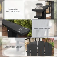 Outsunny Adirondack-Gartenstuhl mit Becherhalter Gartenliege Balkonstuhl Massivholz Schwarz 72 x 95 x 93 cm(m-8)
