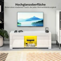 HOMCOM TV-kast met LED-verlichting, 2 kastdeuren, glazen plank, kabelopeningen, voor woonkamer, spaanplaat, wit(m-6)