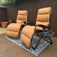 Outsunny Set of Two Reclining Sun Loungers, with Cushion - Brown(m-9)