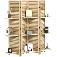 HOMCOM Paravent intérieur en bois 4 panneaux 160 x 170 cm, séparateur de pièce pliable avec 3 étagères, bois naturel