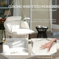 Outsunny Poltrona Sospesa in Stile Boho con Cuscino, in Acciaio, Cotone e Poliestere, 80x60x40 cm, Bianco Crema(m-4)