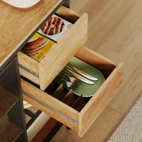 HOMCOM Küchenbuffet, Küchenschrank, Arbeitsplatte, Schiebetür, Schubladen und offene Regale, 60x40x180cm, Naturholz(m-5)