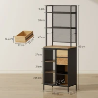 HOMCOM Buffet, armario de cocina, encimera, puerta corredera, cajones y estantes abiertos, 60x40x180cm, madera natural(m-3)