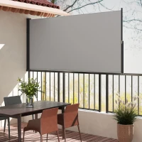 Outsunny Seitenmarkise, Seitenrollo, ausziehbar, Sichtschutz, Aluminium/Polyester, 3 x 1,4 m, Hellgrau(m-7)