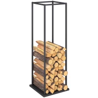Outsunny Estante de Leña Metálico de Chimenea Soporte para Leña con Base Elevada Anti-vuelco Carga 100 kg 33x33x110 cm Negro(m-10)