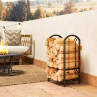 Outsunny Porte-bûches intérieur 43 x 30 x 74cm 2 Ebenen Brennholzregal mit 4 Kaminwerkzeug, Haken(m-5)