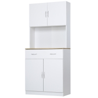 HOMCOM Buffet haut cuisine, armoire de cuisine, 4 portes, tiroir, plan de travail et étagères réglables, 80x40x180cm, blanc