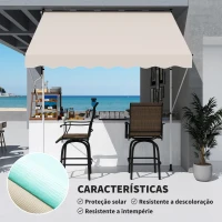 Outsunny Toldo Portátil Pátio Varanda 3x1,5m Toldo Manual Dobrável de Alumínio Altura Regulável com Manivela para Terraço Jardim Bege(m-4)