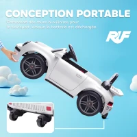 AIYAPLAY Kinder Elektroauto, 12V Elektrofahrzeug, 2,4G Fernbedienung, Scheinwerfer, Musik, Hupe, 103 x 55 x 44 cm, Weiß(m-4)