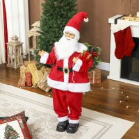 HOMCOM Figurine de Père Noël, debout de Père Noël, commande vocale, lumières LED scintillantes, bras pliables, 120 cm, rouge(m-7)