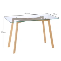 HOMCOM Eettafel voor 4 personen, Glasplaat, Stalen frame, Houtlook, 120L x 60B x 76H cm(m-3)