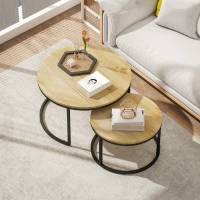 HOMCOM Set of Two Wood-Effect Stacking Tables - Natural(m-8)