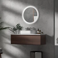 kleankin LED Badspiegel, einstellbare Helligkeit, Entnebelung, Touch, IP44, Metall/Glas, Ø60 cm, Weiß/Silber(m-9)