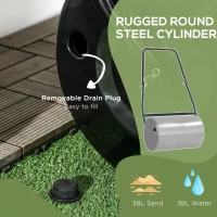 DURHAND 38L Heavy Duty Water or Sand Filled Garden Steel Lawn Roller Drum Φ50cm Black(m-7)