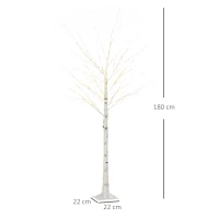 HOMCOM Albero di Natale Bianco con Luci LED e 12 Rami per Interni ed Esterni, in PP e Metallo, 22x22x180 cm(m-3)