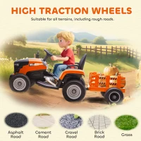 AIYAPLAY Tractor eléctrico para niños, Tractor para montar con control remoto, Arranque suave, para niños de 3-8 años, Naranja(m-5)