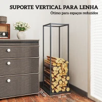 Outsunny Suporte para Lenha Metálico para Lareira com Base Elevada Capacidade de 100 kg 33x33x110 cm Preto(m-6)