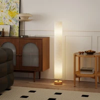 HOMCOM LED Floor Lamp for Living Room, 120cm Modern Standing Lamp with 3000K/4500K/6500K Colour Temperatures, Linen Shade and Wooden Base, Grey(m-8)