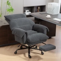 HOMCOM Silla de Escritorio con Reposapiés Respaldo Reclinable y Alto Asiento y Reposabrazos Anchos Acolchado Grueso Gris Oscuro(m-2)