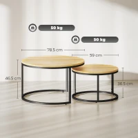 HOMCOM Set of Two Wood-Effect Stacking Tables - Natural(m-3)